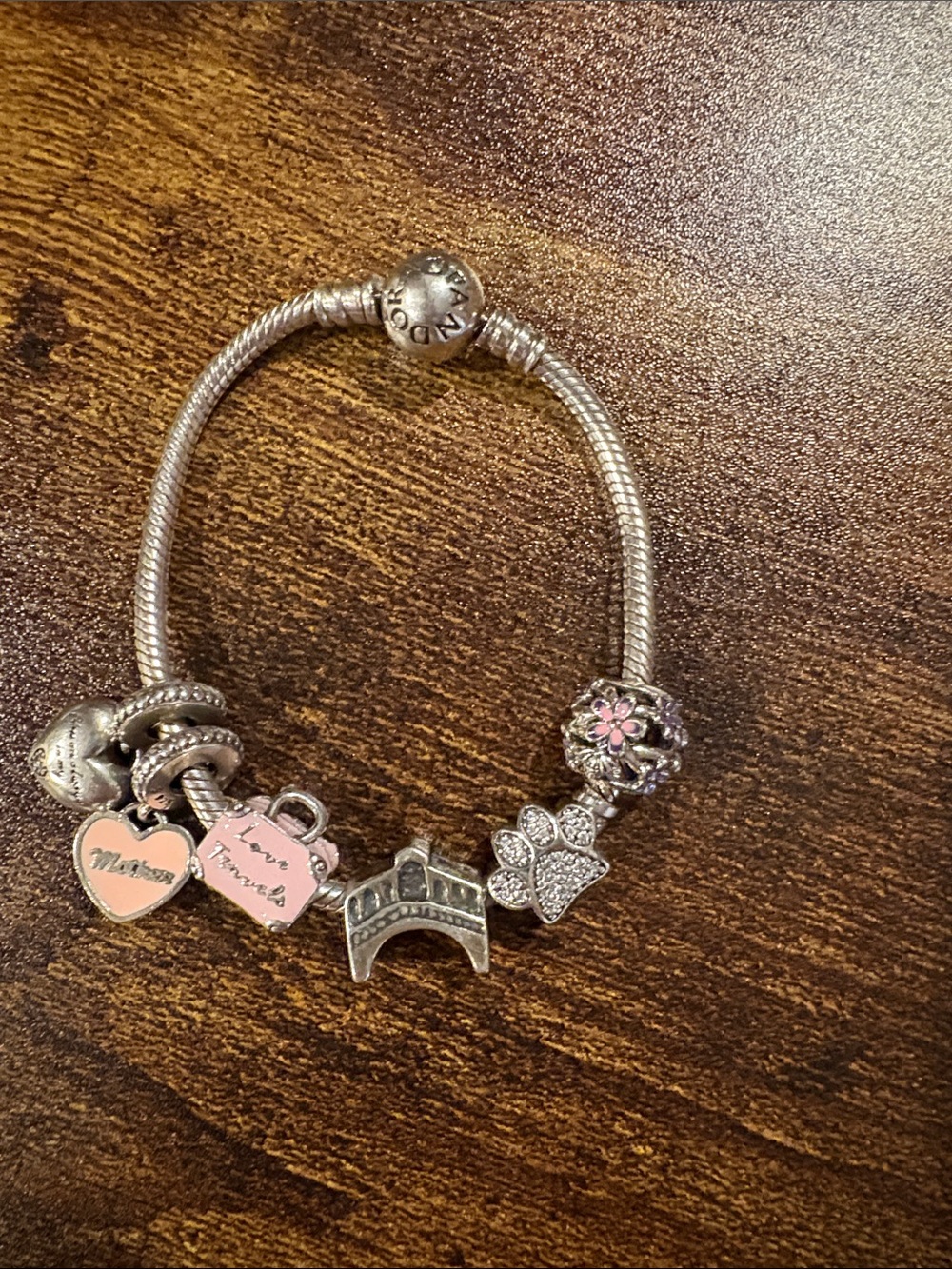 Pandora Charm Bracelet with five sterling silver charms in original bag